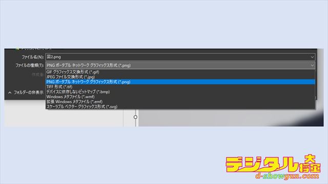 図として保存する際の画像ファイル形式を指定する